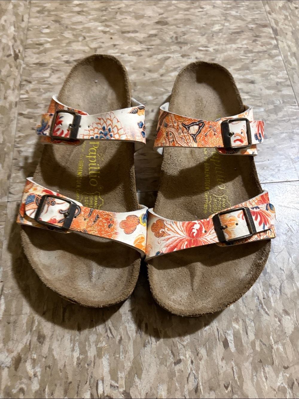 Papillio White Orange Floral Two-Strap Buckle Sandals Size 36